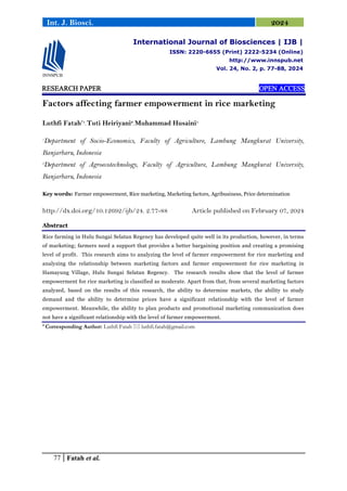 Factors affecting farmer empowerment in rice marketing | PDF