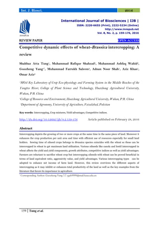 Competitive dynamic effects of wheat- Brassica intercropping: A review ...