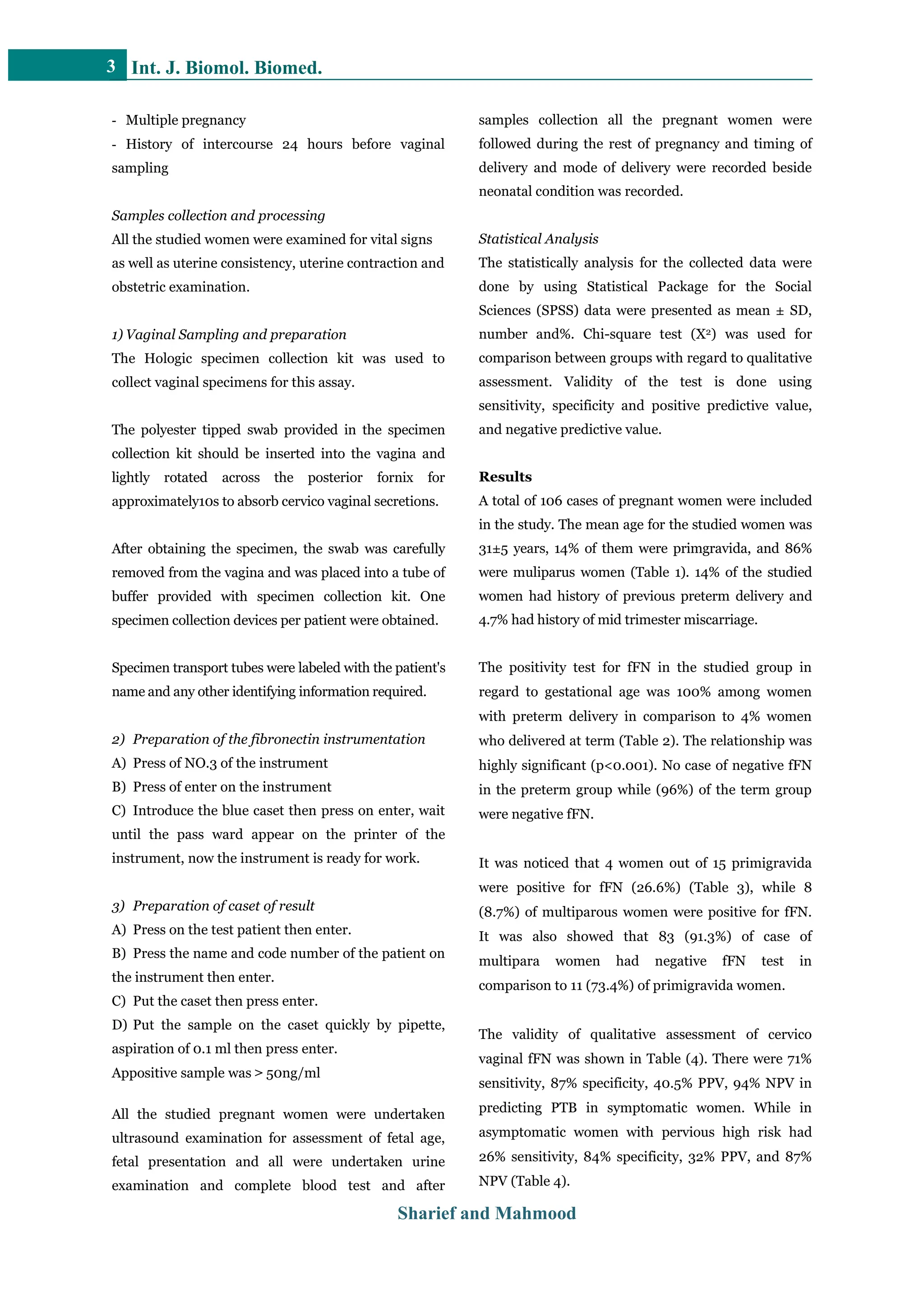 Accuracy of cervico vaginal fetal fibronectin test in predicting risk ...