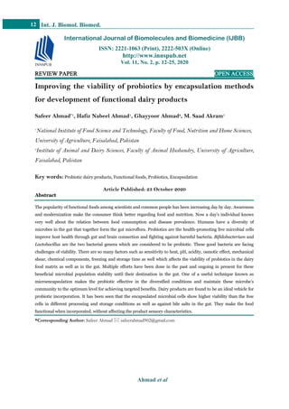 Improving the viability of probiotics by encapsulation methods for ...