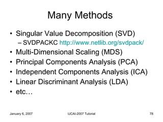 Many Methods  <ul><li>Singular Value Decomposition (SVD) </li></ul><ul><ul><li>SVDPACKC  http://www.netlib.org/svdpack/ </...