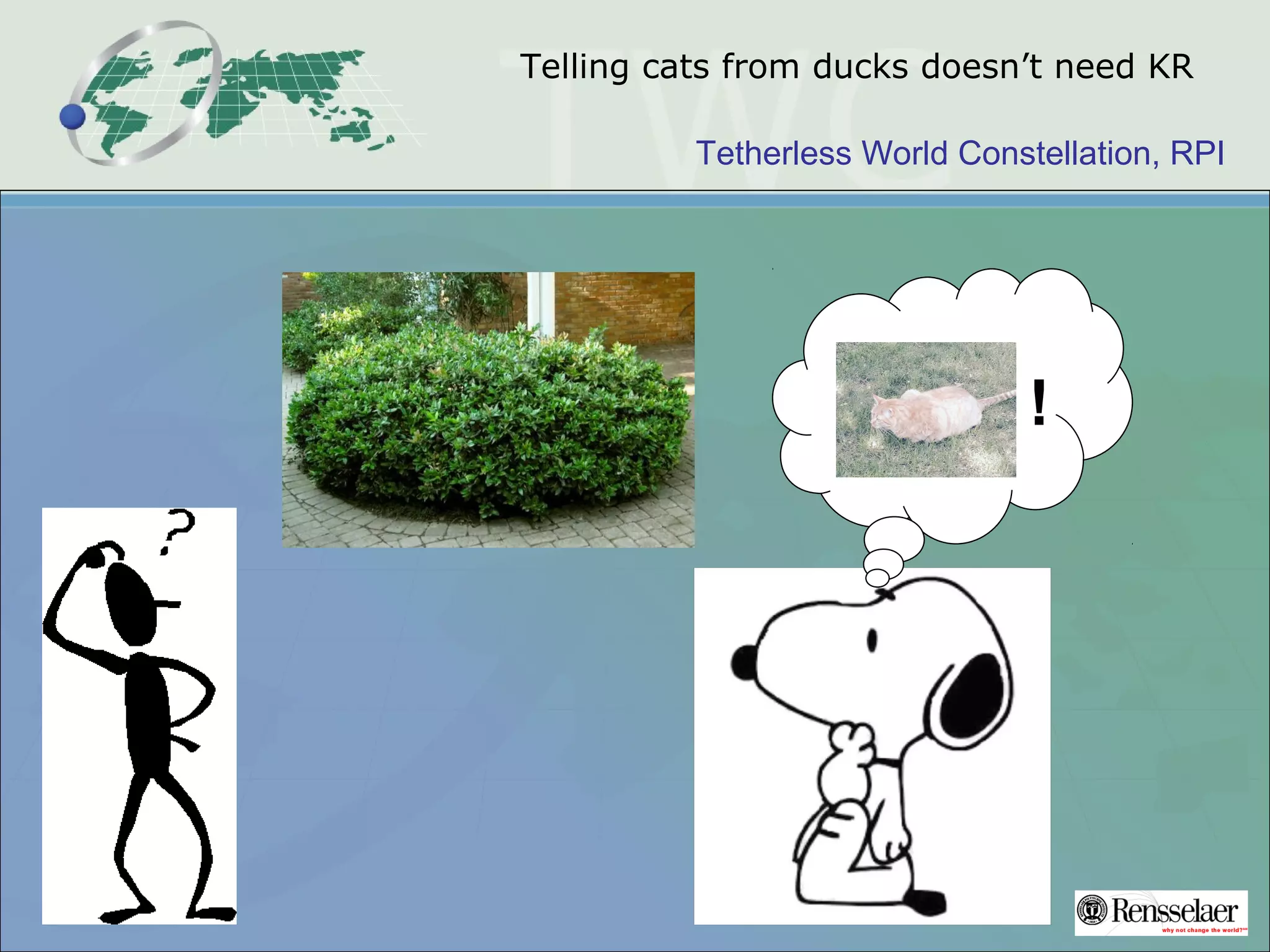 Tetherless World Constellation, RPI
Telling cats from ducks doesn’t need KR
!
 