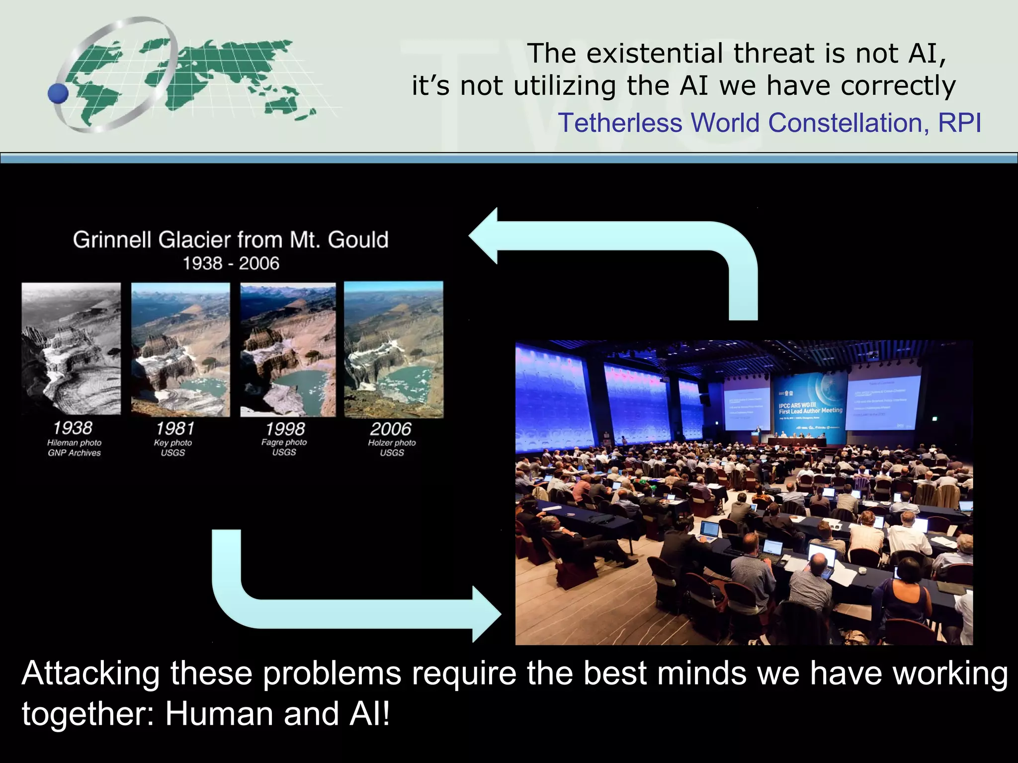 Tetherless World Constellation, RPI
Attacking these problems require the best minds we have working
together: Human and AI!
The existential threat is not AI,
it’s not utilizing the AI we have correctly
 