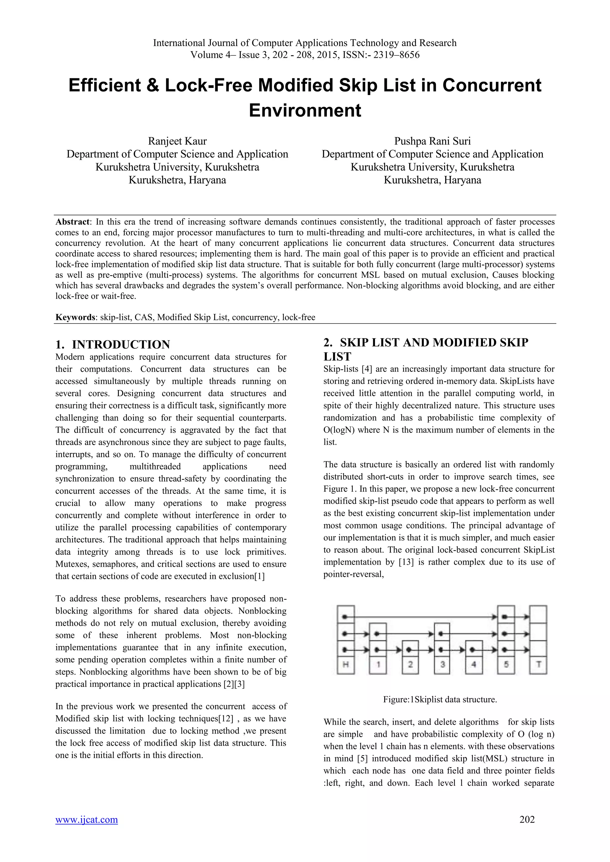 Efficient & LockFree Modified Skip List in Concurrent Environment PDF