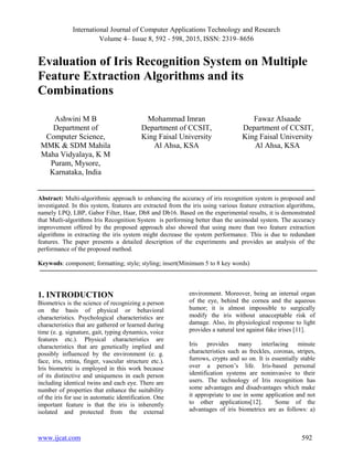 Evaluation of Iris Recognition System on Multiple Feature Extraction ...