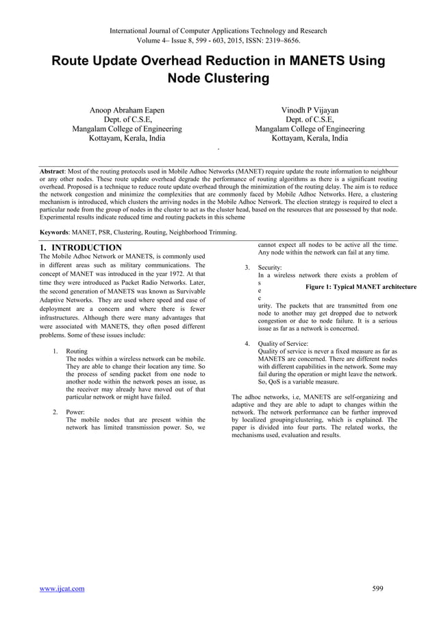 Route Update Overhead Reduction in MANETS Using Node Clustering | PDF