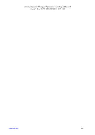 International Journal of Computer Applications Technology and Research
Volume 4– Issue 8, 599 - 603, 2015, ISSN: 2319–8656.
www.ijcat.com 604
 