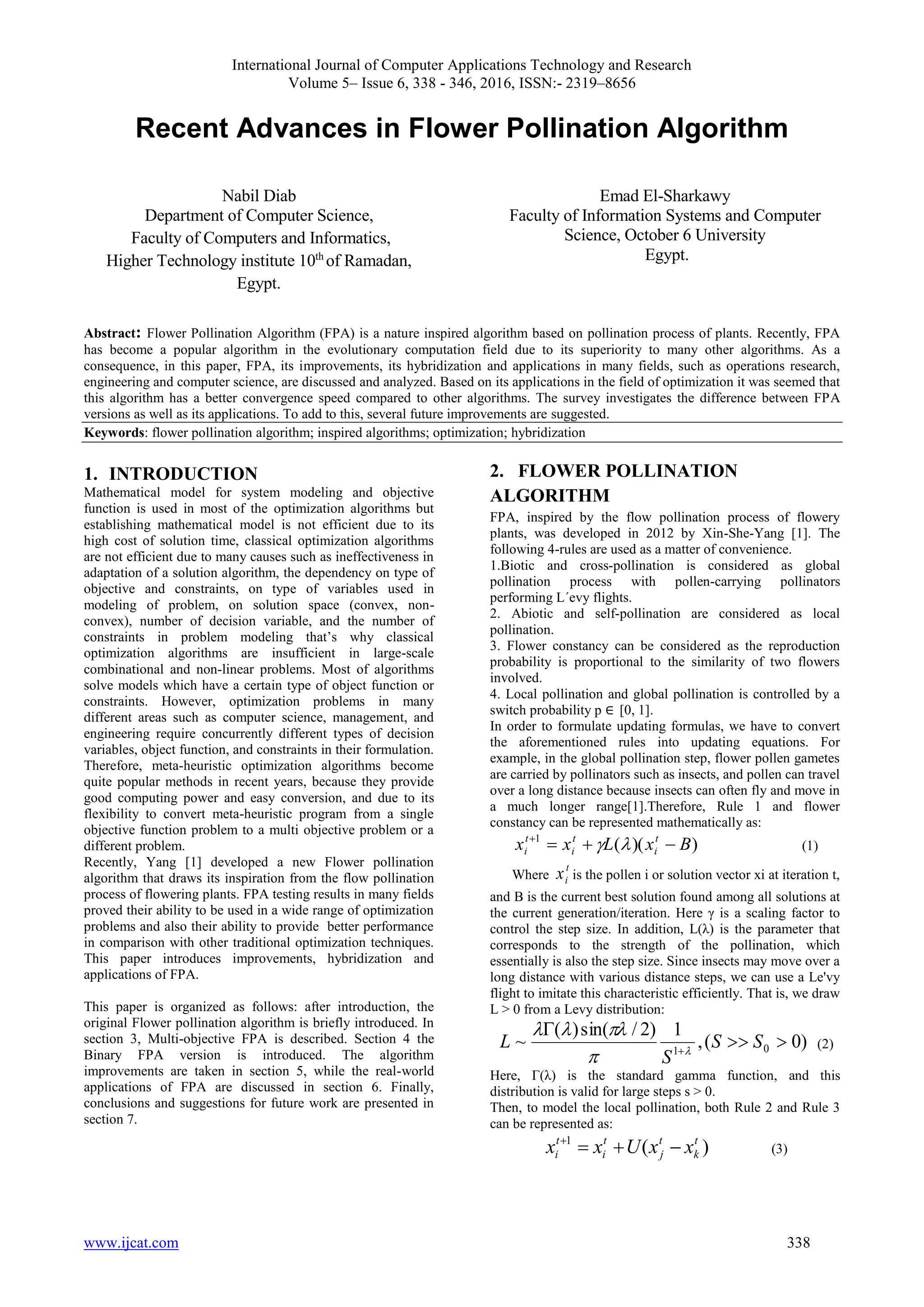 Recent Advances in Flower Pollination Algorithm | PDF