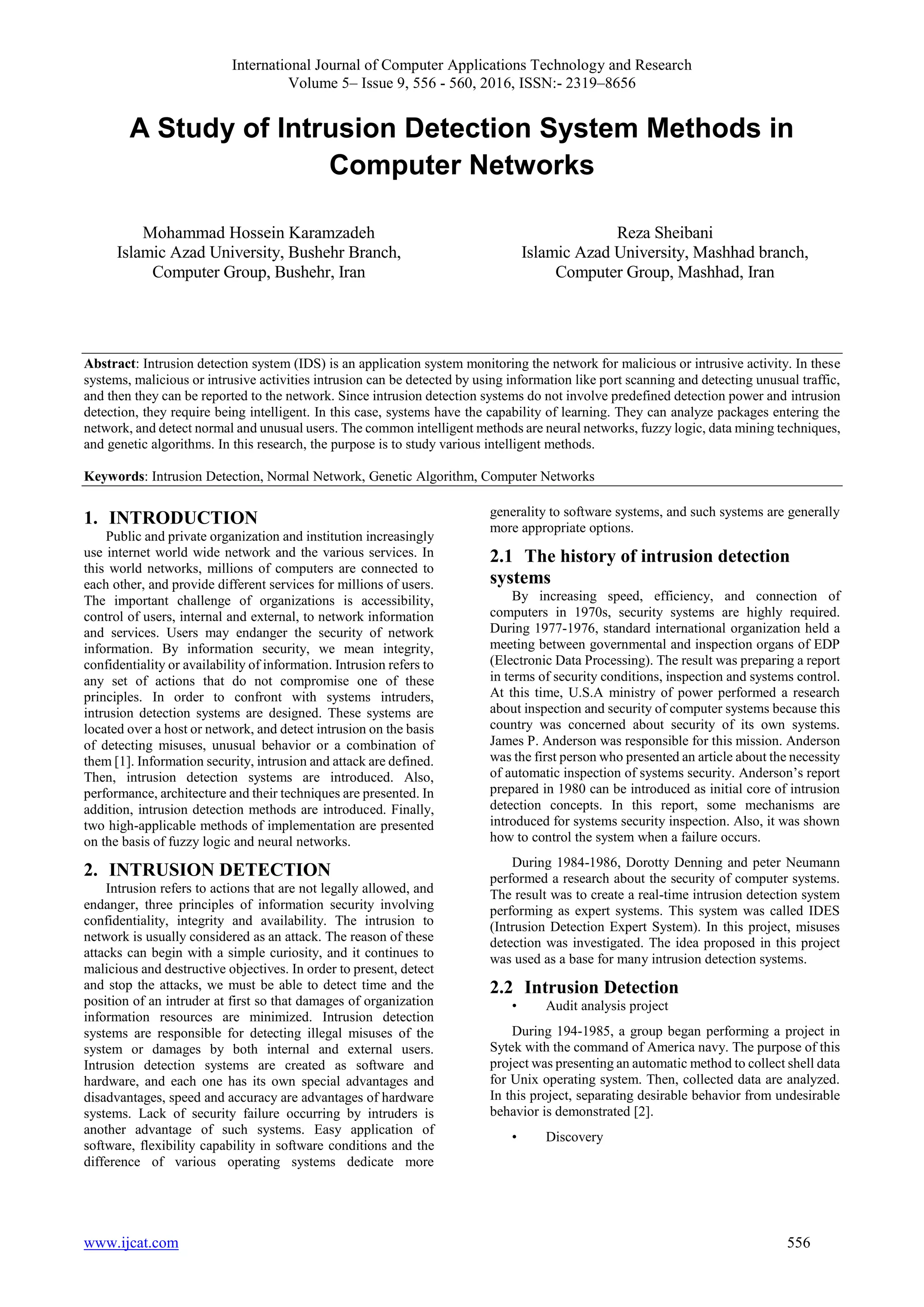 A Study of Intrusion Detection System Methods in Computer Networks | PDF