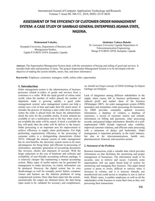 Assessment of the Efficiency of Customer Order Management System: A Case Study of Sambajo General Enterprises Jigawa State, Nigeria.