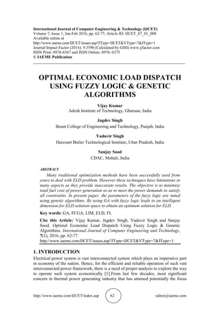 OPTIMAL ECONOMIC LOAD DISPATCH USING FUZZY LOGIC & GENETIC ALGORITHMS | PDF