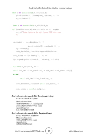 STOCK MARKET PREDICTION USING MACHINE LEARNING METHODS | PDF