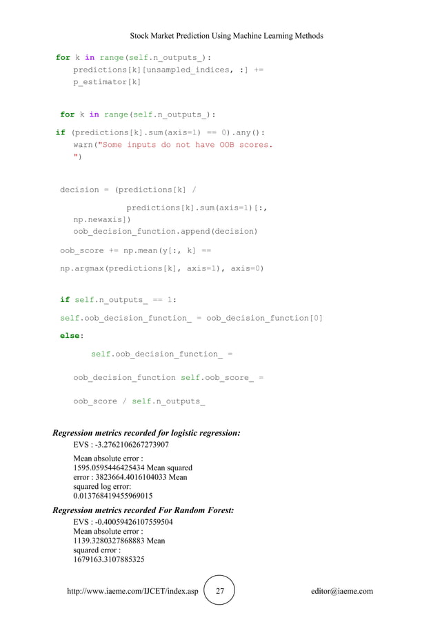 STOCK MARKET PREDICTION USING MACHINE LEARNING METHODS | PDF