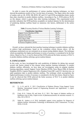 PREDICTION OF DIABETES MELLITUS USING MACHINE LEARNING TECHNIQUES | PDF