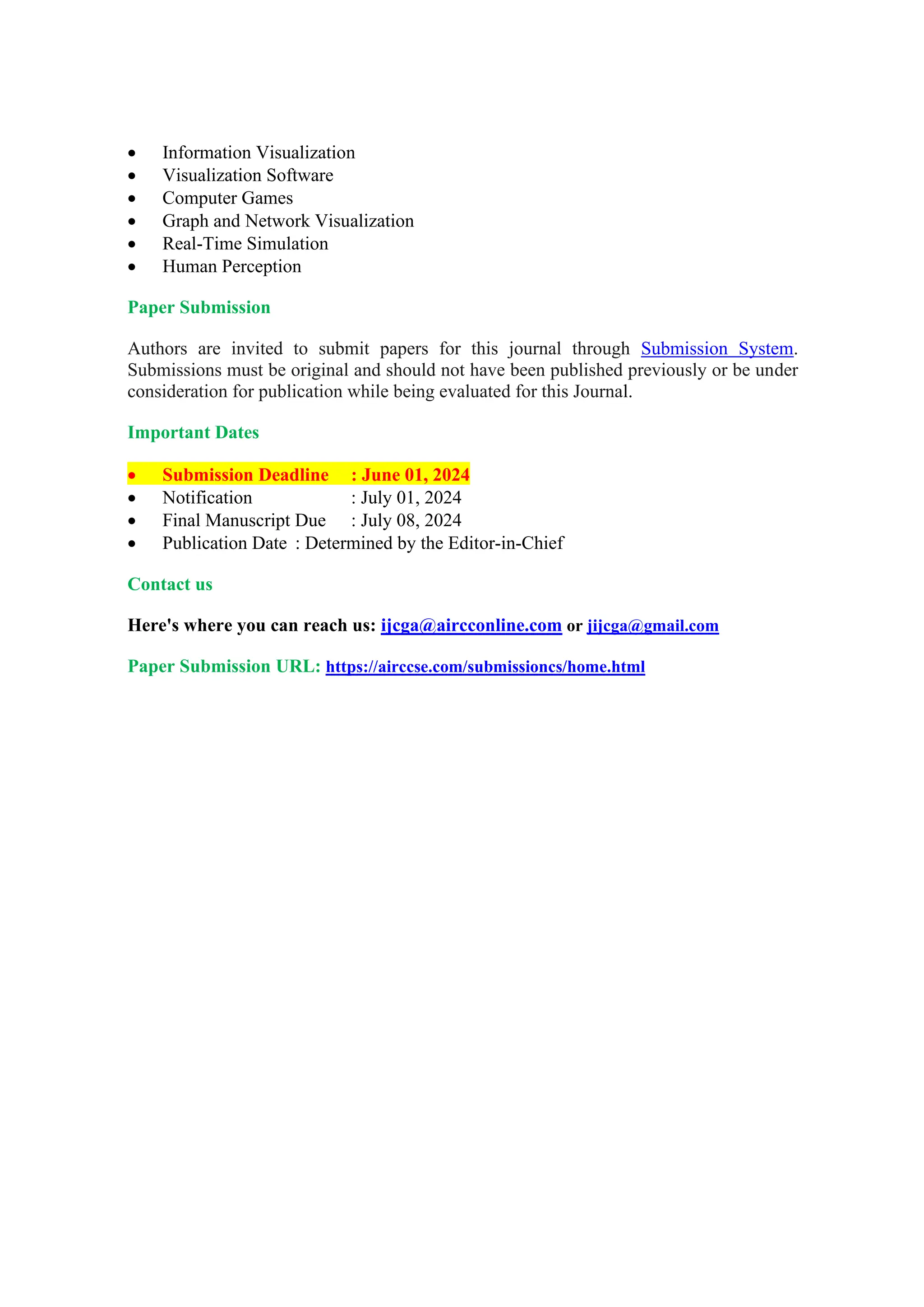Call for papers international journal of computer graphics and
