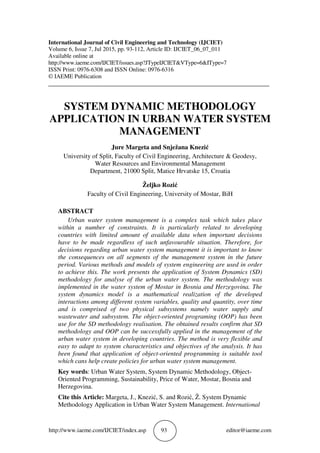 SYSTEM DYNAMIC METHODOLOGY APPLICATION IN URBAN WATER SYSTEM MANAGEMENT ...