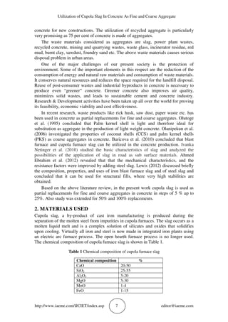UTILIZATION OF CUPOLA SLAG IN CONCRETE AS FINE AND COARSE AGGREGATE | PDF