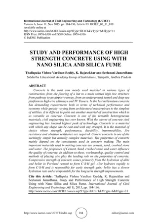 STUDY AND PERFORMANCE OF HIGH STRENGTH CONCRETE USING WITH NANO SILICA ...