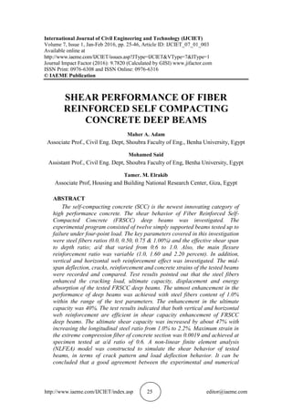 SHEAR PERFORMANCE OF FIBER REINFORCED SELF COMPACTING CONCRETE DEEP ...