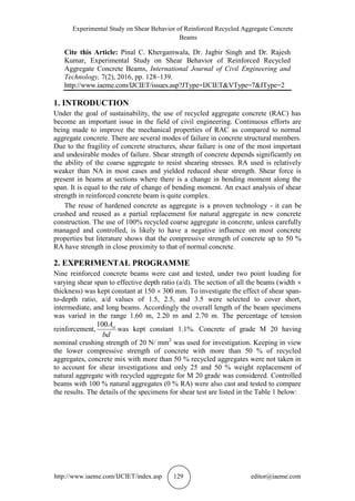 EXPERIMENTAL STUDY ON SHEAR BEHAVIOR OF REINFORCED RECYCLED AGGREGATE ...