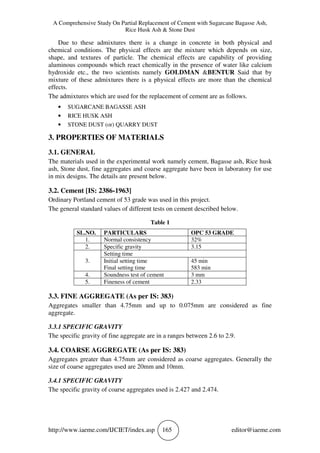 A COMPREHENSIVE STUDY ON PARTIAL REPLACEMENT OF CEMENT WITH SUGARCANE ...