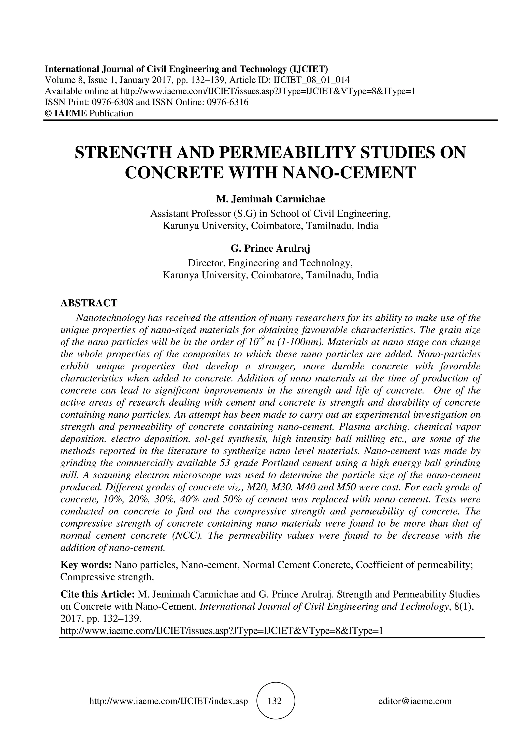 STRENGTH AND PERMEABILITY STUDIES ON CONCRETE WITH NANO-CEMENT | PDF ...