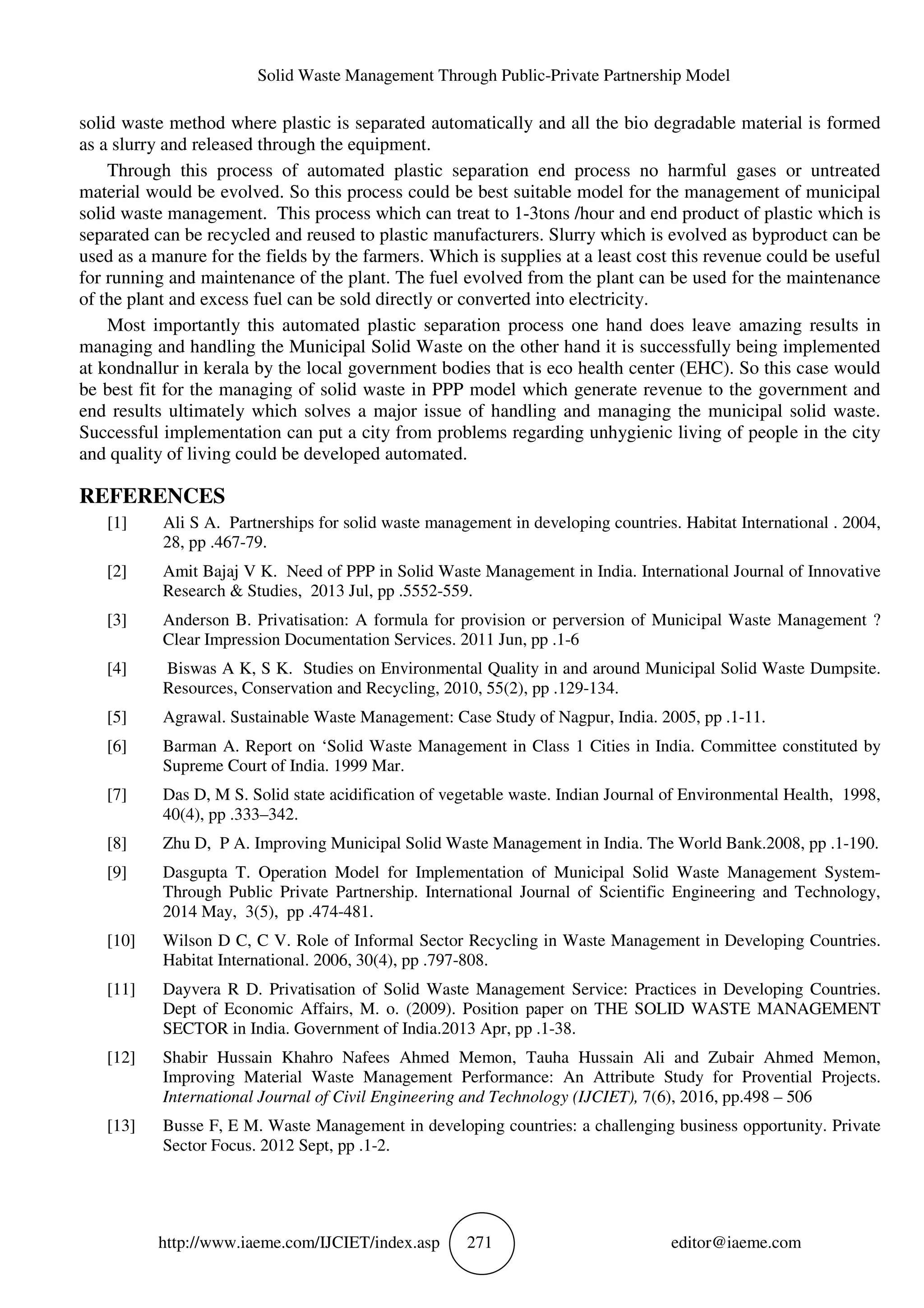 SOLID WASTE MANAGEMENT THROUGH PUBLIC-PRIVATE PARTNERSHIP MODEL | PDF - Patio Waste Management Partnership Models For Commercial Properties