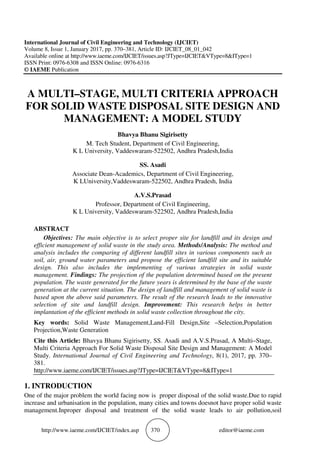 A MULTI–STAGE, MULTI CRITERIA APPROACH FOR SOLID WASTE DISPOSAL SITE ...