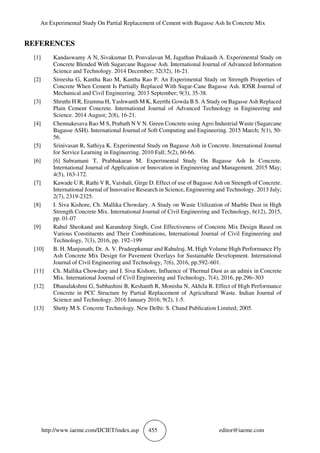 AN EXPERIMENTAL STUDY ON PARTIAL REPLACEMENT OF CEMENT WITH BAGASSE ASH ...