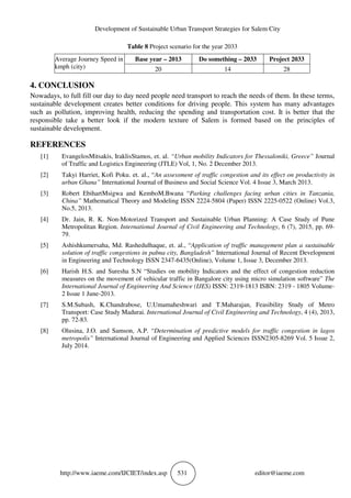 DEVELOPMENT OF SUSTAINABLE URBAN TRANSPORT STRATEGIES FOR SALEM CITY | PDF