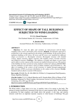 EFFECT OF SHAPE OF TALL BUILDINGS SUBJECTED TO WIND LOADING | PDF