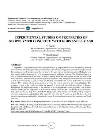 EXPERIMENTAL STUDIES ON PROPERTIES OF GEOPOLYMER CONCRETE WITH GGBS AND ...