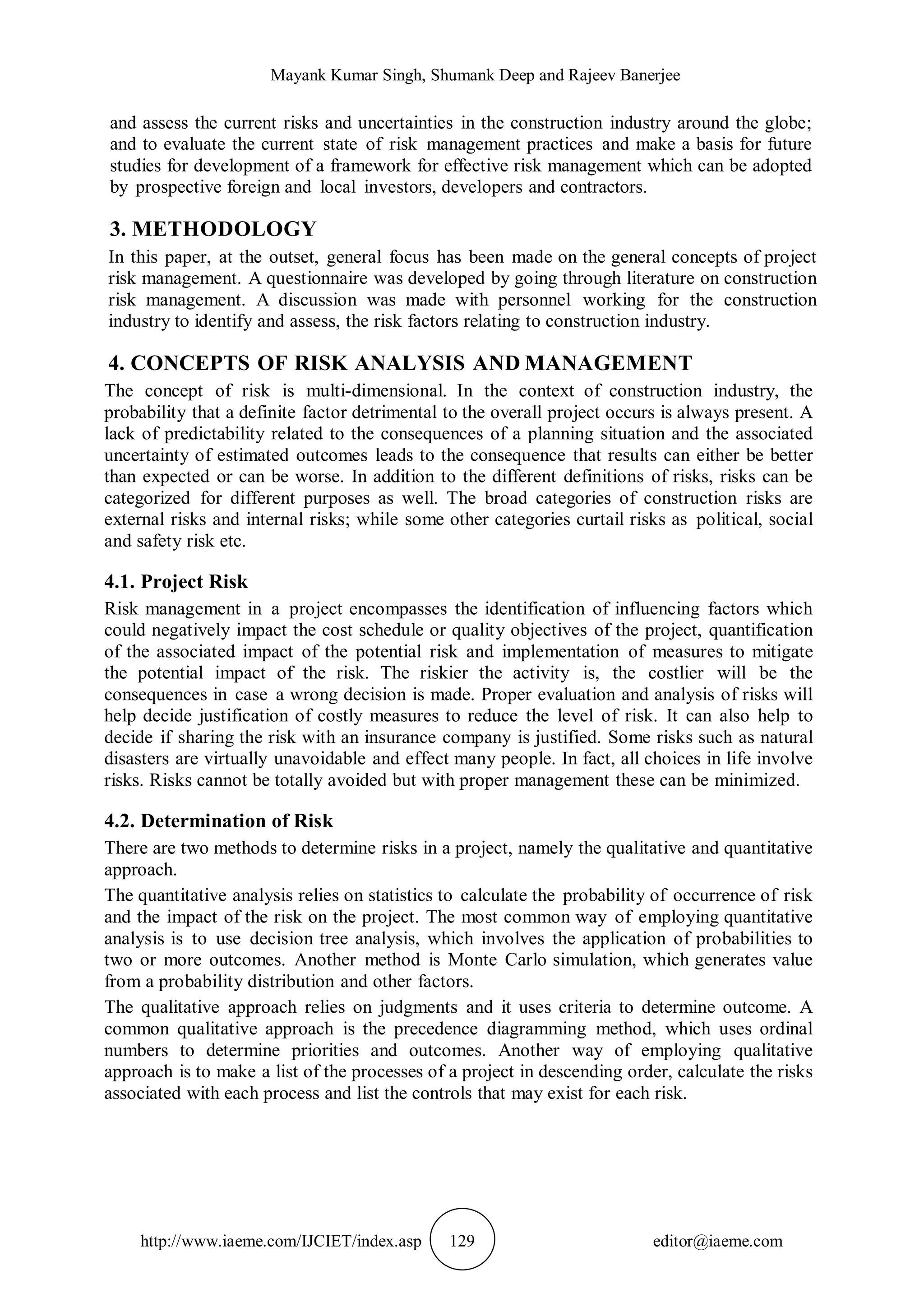 RISK MANAGEMENT IN CONSTRUCTION PROJECTS AS PER INDIAN SCENARIO | PDF