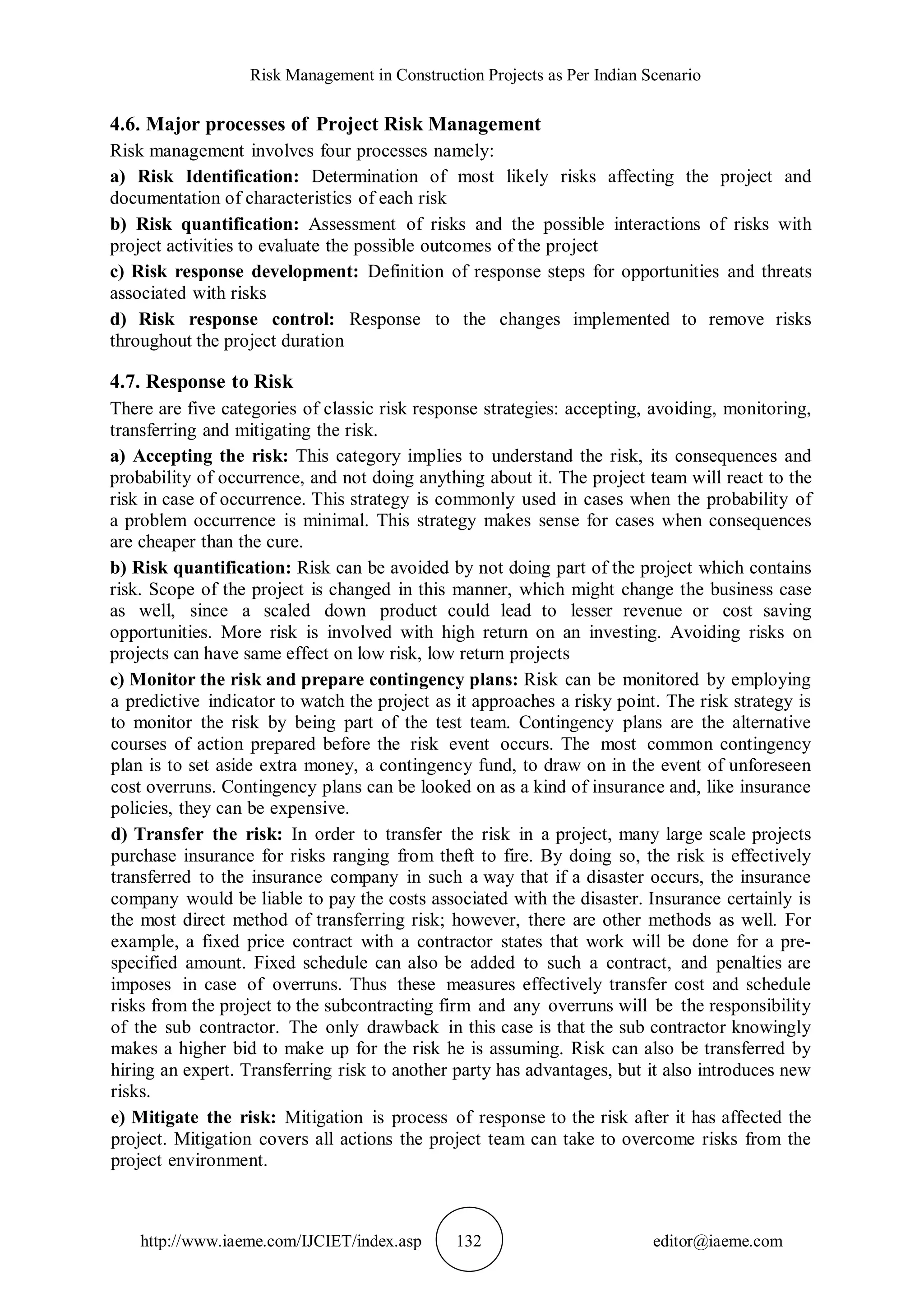 RISK MANAGEMENT IN CONSTRUCTION PROJECTS AS PER INDIAN SCENARIO PDF