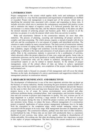 Unforeseen Problem Constuction RISK MANAGEMENT IN CONSTRUCTION PROJECTS AS PER INDIAN SCENARIO | PDF