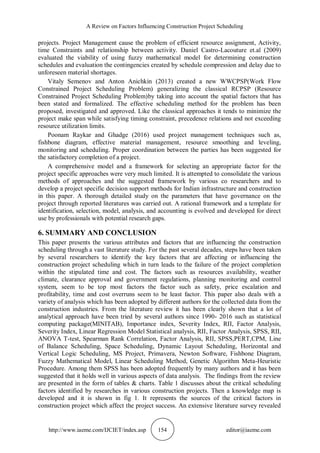 A REVIEW ON FACTORS INFLUENCING CONSTRUCTION PROJECT SCHEDULING | PDF