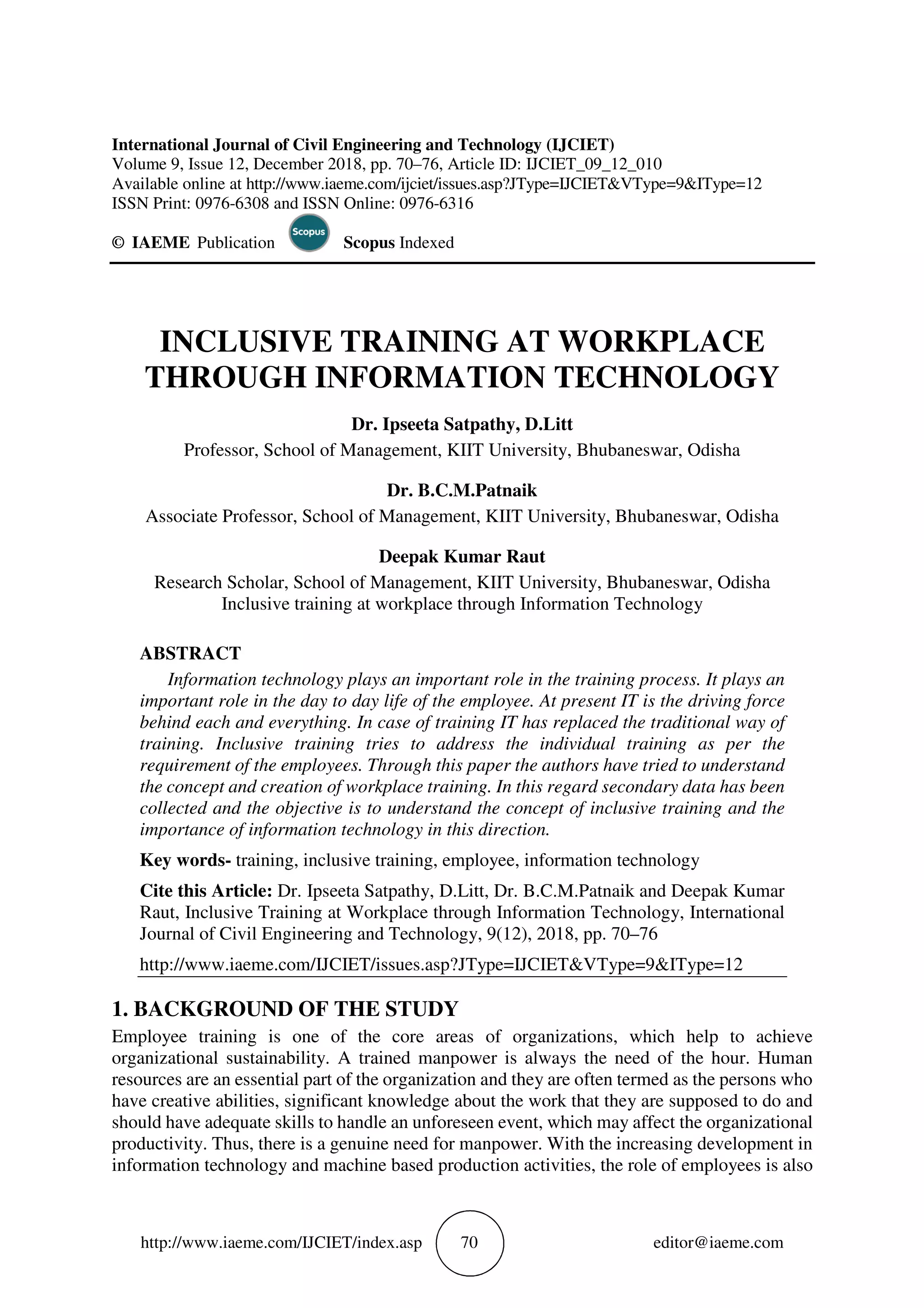 INCLUSIVE TRAINING AT WORKPLACE THROUGH INFORMATION TECHNOLOGY | PDF