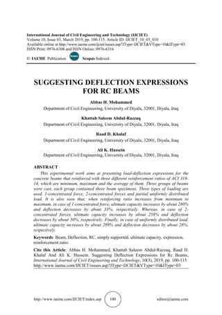 SUGGESTING DEFLECTION EXPRESSIONS FOR RC BEAMS | PDF