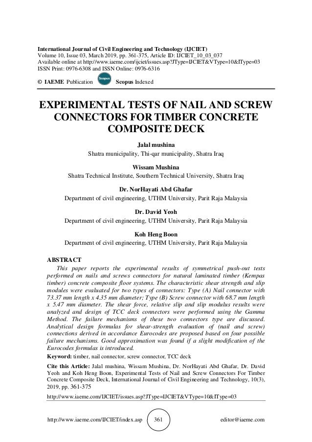 Experimental Tests Of Nail And Screw Connectors For Timber Concrete C