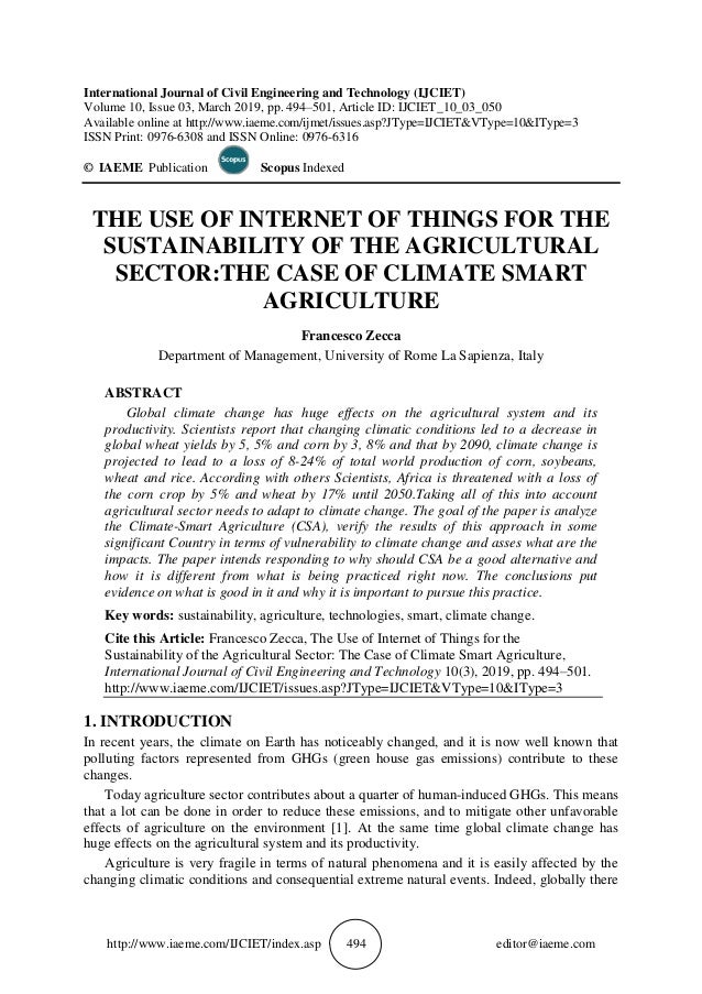 The Use Of Internet Of Things For The Sustainability Of The Agricultu