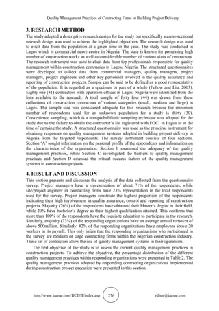 QUALITY MANAGEMENT PRACTICES OF CONTRACTING FIRMS IN BUILDING PROJECT ...