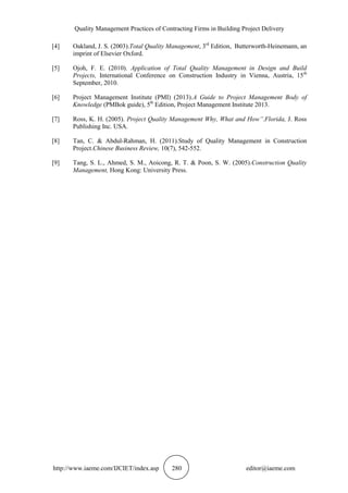 QUALITY MANAGEMENT PRACTICES OF CONTRACTING FIRMS IN BUILDING PROJECT ...