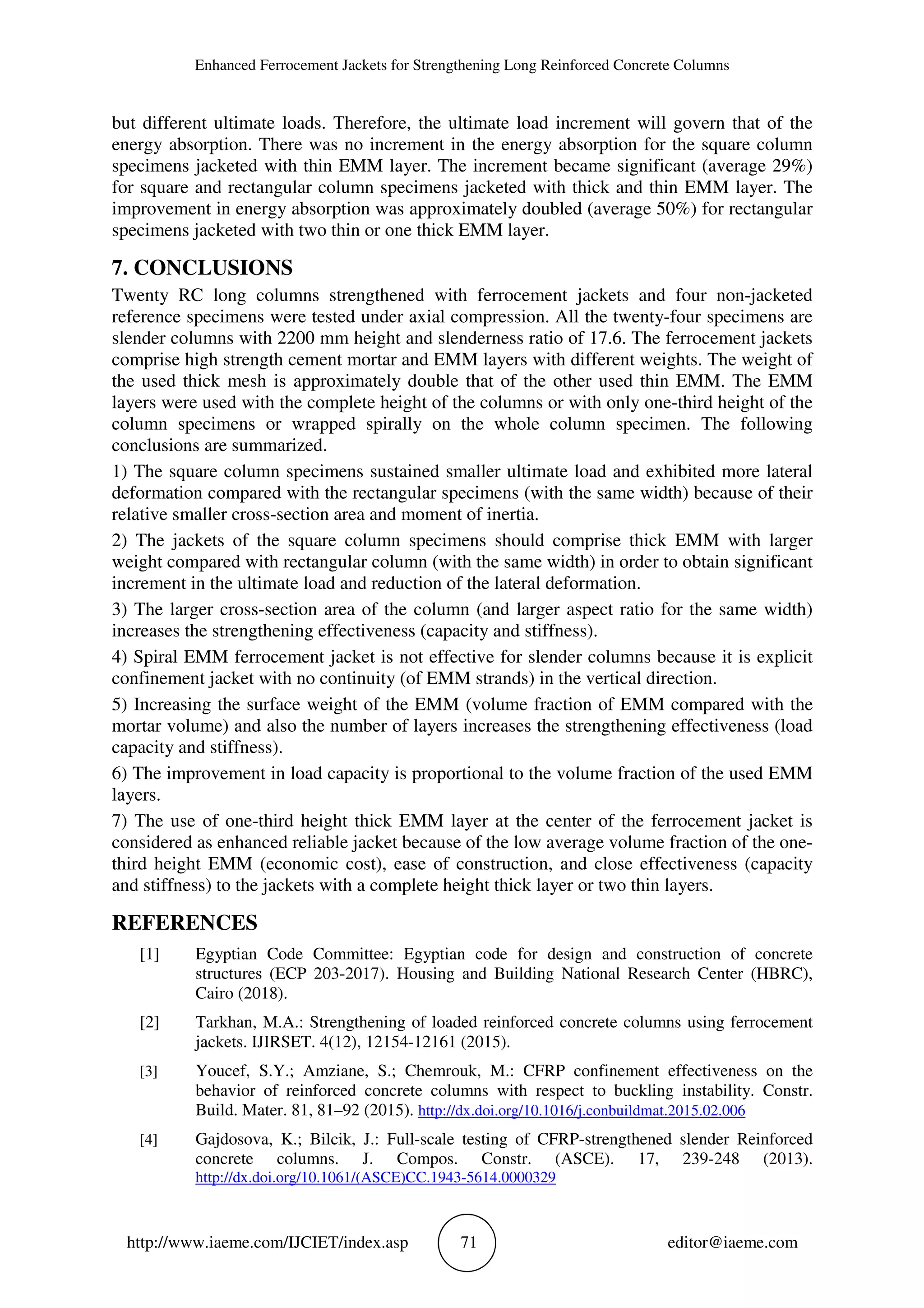 ENHANCED FERROCEMENT JACKETS FOR STRENGTHENING LONG REINFORCED CONCRETE ...