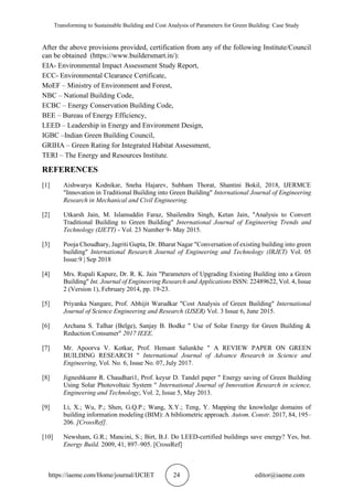 TRANSFORMING TO SUSTAINABLE BUILDING AND COST ANALYSIS OF PARAMETERS ...