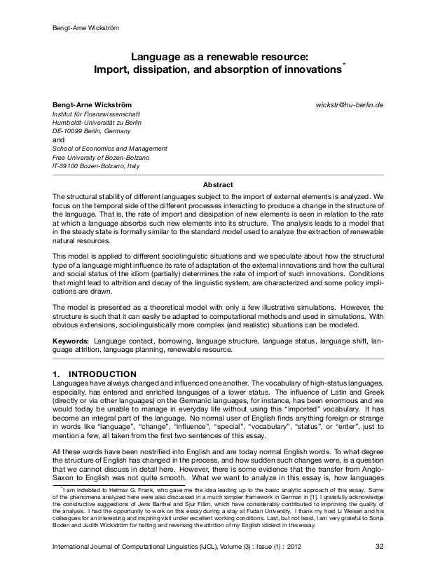 Language As A Renewable Resource Import Dissipation And ...