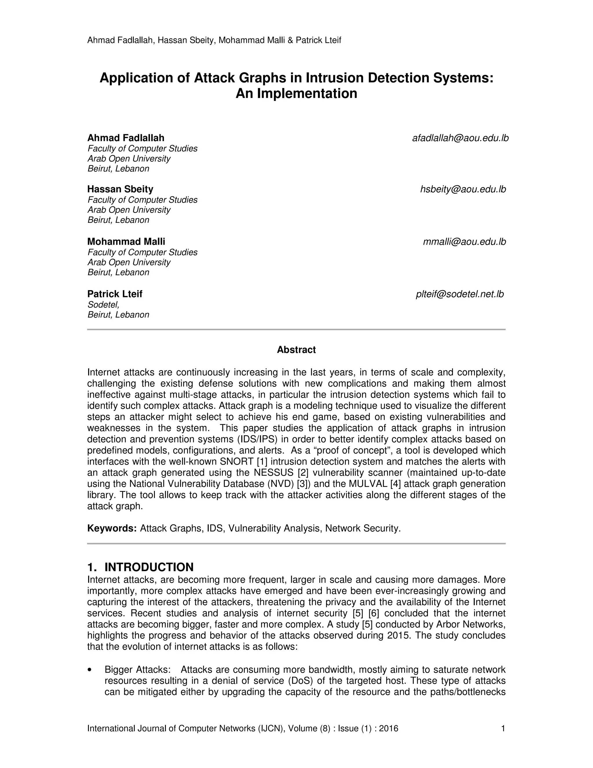 Application of Attack Graphs in Intrusion Detection Systems: An ...