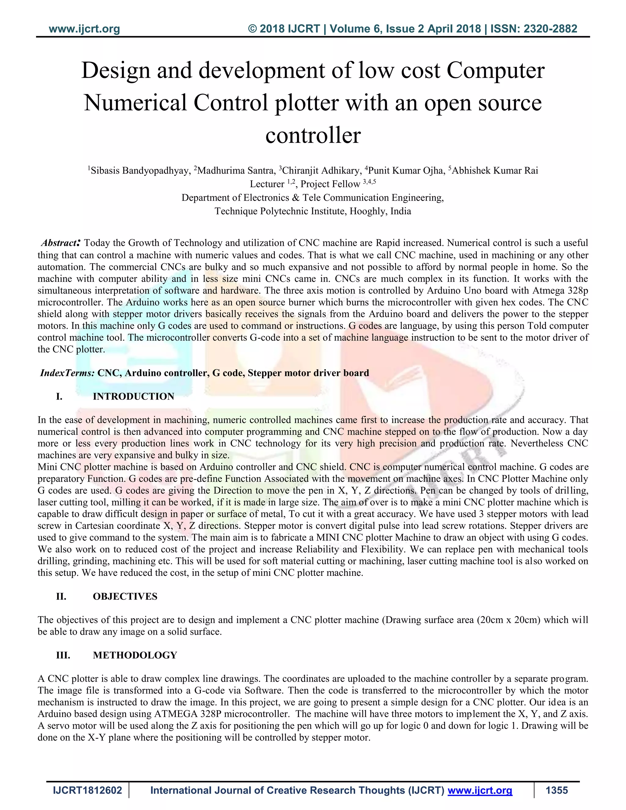 DESIGN AND DEVELOPMENT OF LOW COST COMPUTER NUMERICAL CONTROL PLOTTER ...