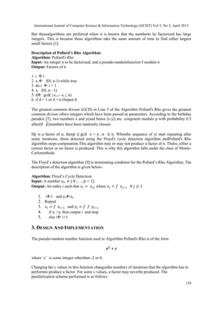 PERFORMANCE ANALYSIS OF PARALLEL POLLARD’S RHO FACTORING ALGORITHM | PDF