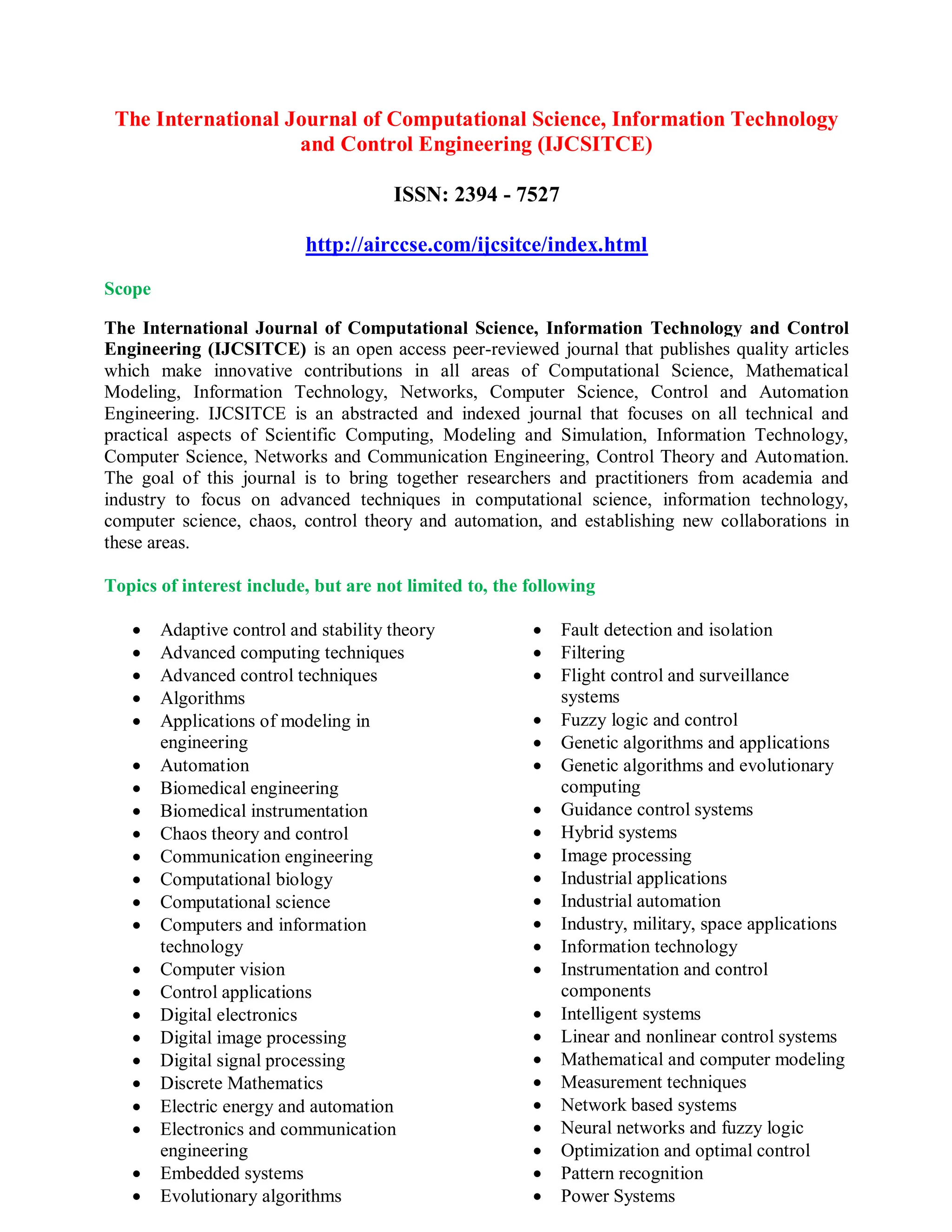 The International Journal of Computational Science, Information ...