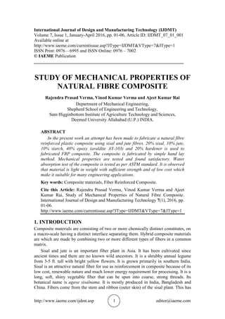 STUDY OF MECHANICAL PROPERTIES OF NATURAL FIBRE COMPOSITE | PDF